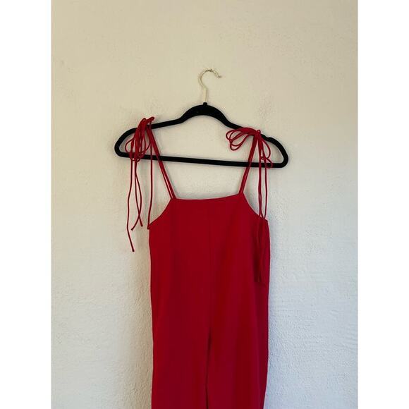 Grey Lab Red Spaghetti Strap Jumpsuit With Side Ties & Back Zipper Small - Picture 3 of 9